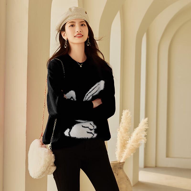 VICTORIA&VERA Women's Cartoon Pattern Loose Round Neck Long Sleeve Sweater
