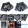 Black Gray Muay Thai Kickboxing Boxing MMA UFC Casual Shorts Gym Sport Unisex Men Women Workout Quick Dry Print Elastic High Waist Training