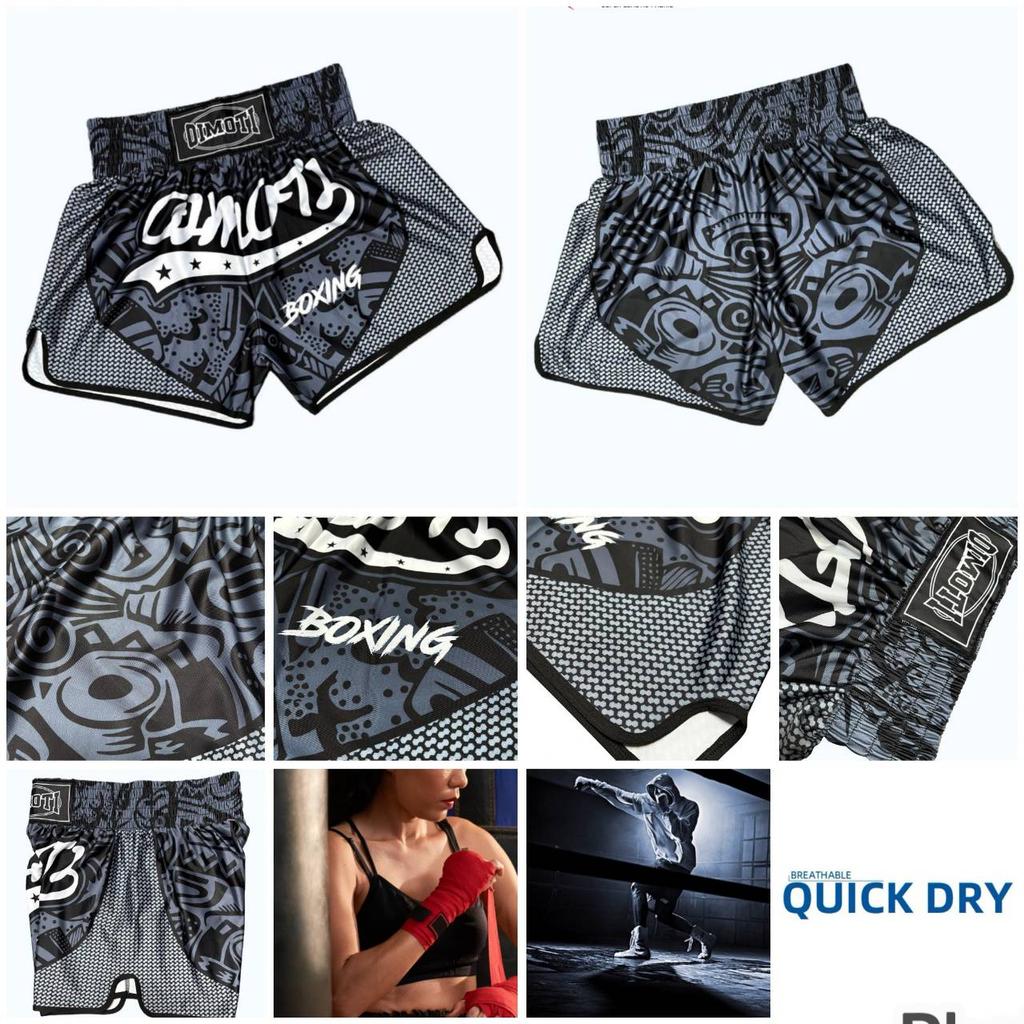Black Gray Muay Thai Kickboxing Boxing MMA UFC Casual Shorts Gym Sport Unisex Men Women Workout Quick Dry Print Elastic High Waist Training