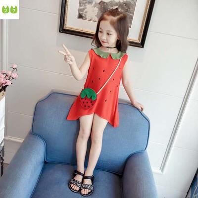 Rochie de vară pentru fete, drăguță, căpșuni, bumbac, in, fără mâneci, cămașă dintr-o singură piesă pentru păpuși