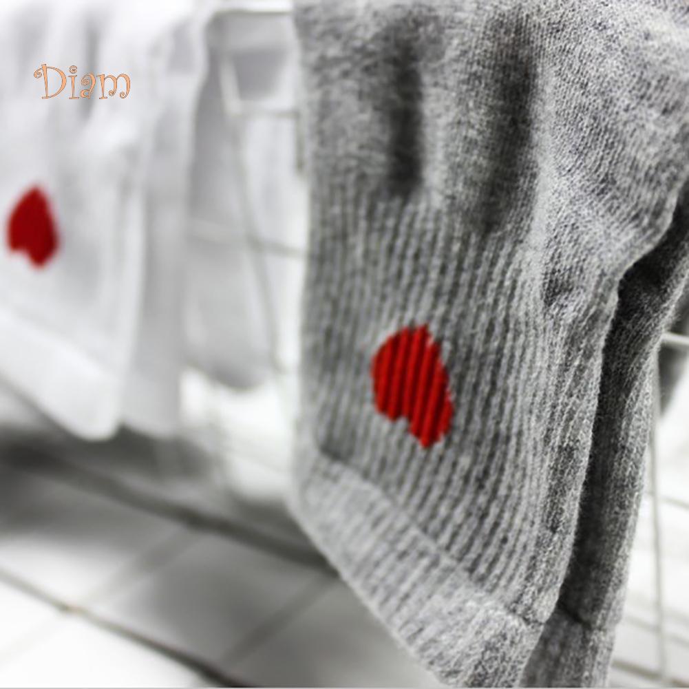 TOPMART Women Solid Color Love Heart Breathable Cotton Elastic Middle Tube Socks