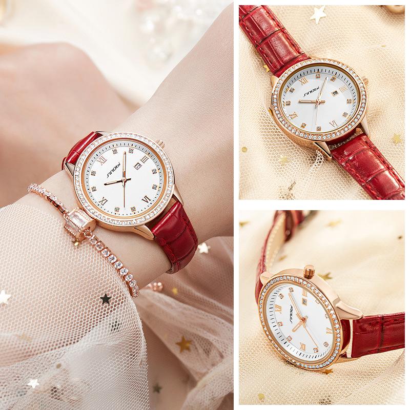Ladies Watch Women'S Diamond-Encrusted Light Luxury Business Watch Women'S Belt Waterproof Quartz Watch 9846