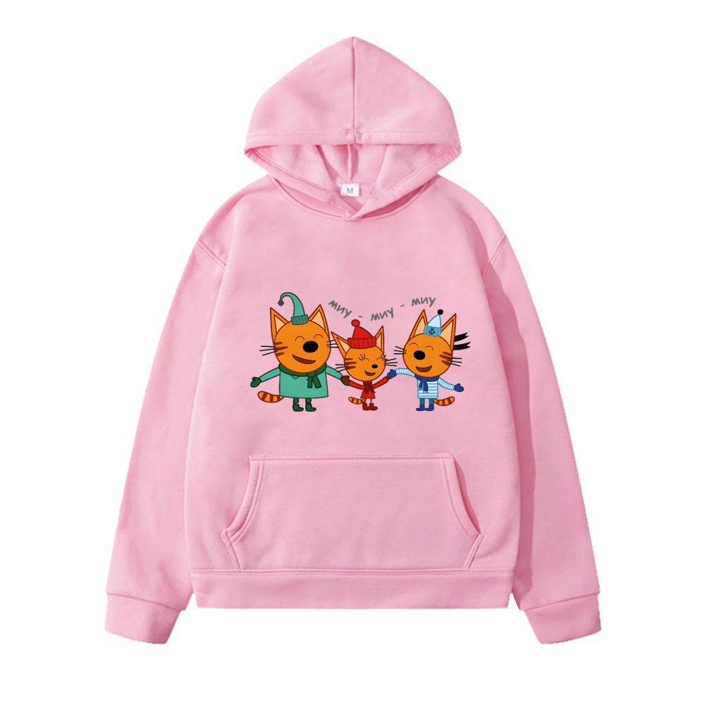 

Kid-E-Cats TV Boys Hoodies Cartoon Print Comic Comfortable boys/girls Spring Autumn New Kids Hooded Sweatshirts Kawaii Sportswear 130 рожевий