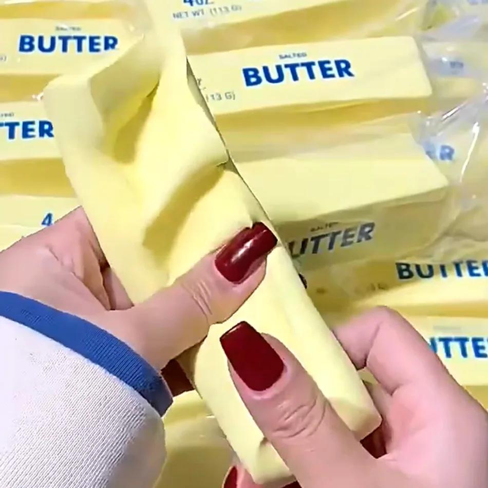2B-Squishy Elastic Butter Stick Fidget Toy Cheese Shape Stress Relief Game Funny Decompression Prank Squeeze Toy.