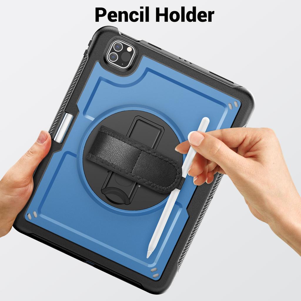 Tablet Case For iPad Air (2022)/(2020)/Pro 11 (2022)/(2021)/(2020)/(2018) Kickstand PC + TPE Cover with Hand Strap