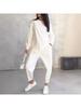 Women's Streetwear Comfortable Casual Workwear-Style Round-Neck Loose-Fit Asymmetrical Long-Sleeve Top and Trousers Set