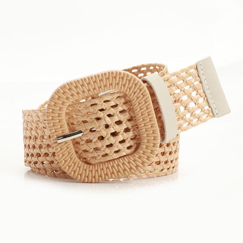 

Summer Candy Color Square Buckle Belt for Women High-end Women s PP Straw Woven Women s Belt Versatile Dress Belt