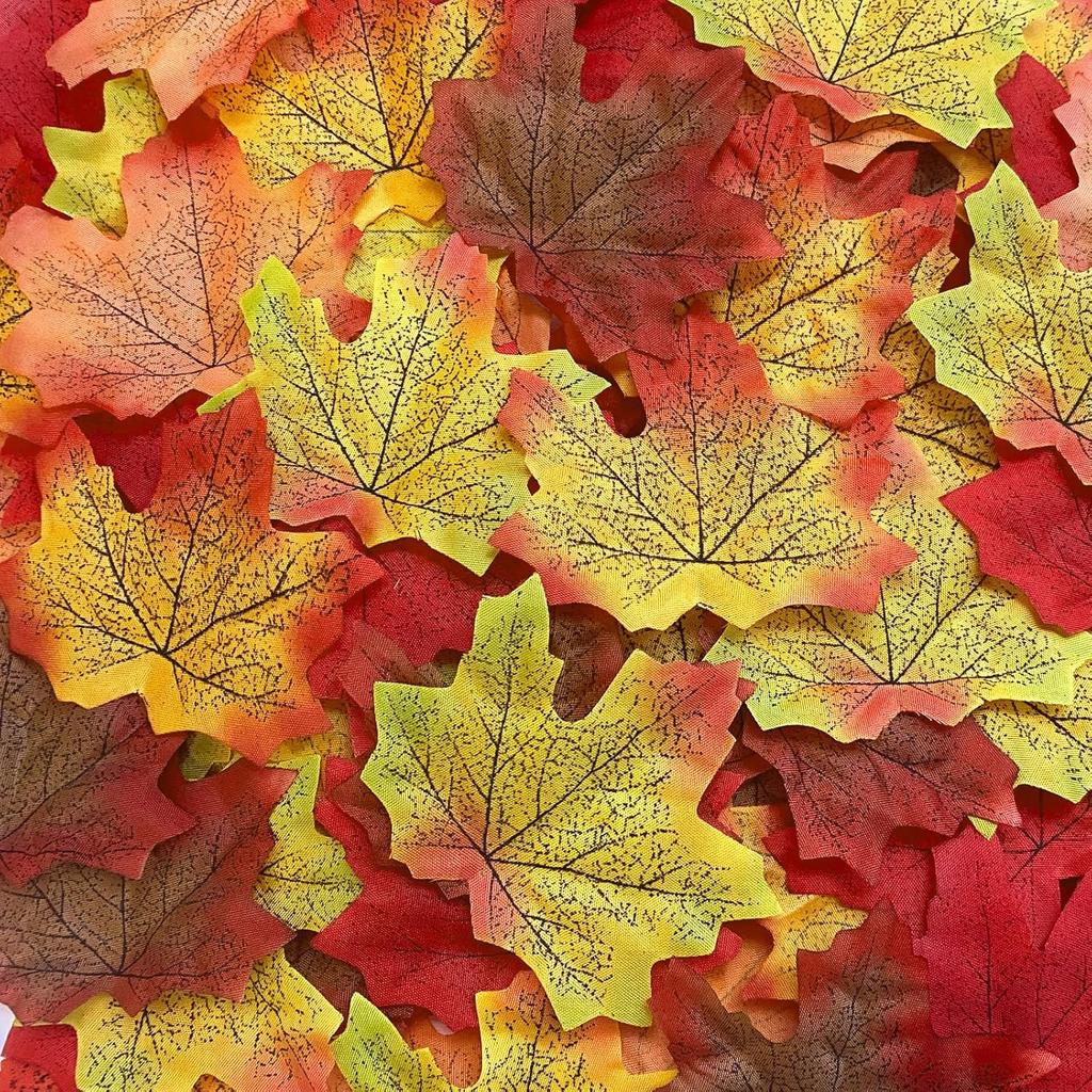 500PCS Autumn Fall Leaves, Fall Artificial Maple Leaves for Thanksgiving Decorations, Weddings, Fall Decorations and Table Crafts Decor