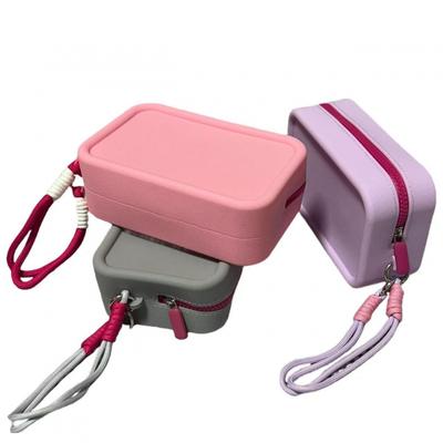 Nová barevná čtvercová taška Silikonová úložná taška Kosmetická taška Cestovní toaletní potřeby Mini Power Bank Taška na mobilní telefon