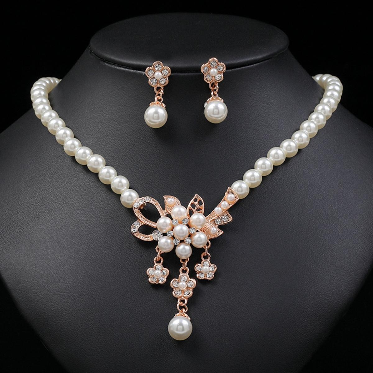 

Ladies Fashion Design Sense Palace Style Flower Crown Necklace Earrings Jewelry Set Wedding Festival Gift