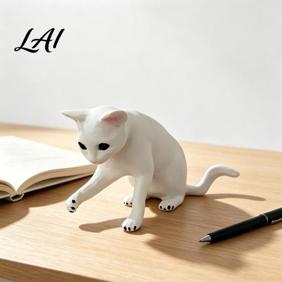 Cute Animal Book Holder Decorative Cat Bookend for Shelves Resin Ornament Niche Home Accessories Matte White Sturdy Bookcase Organizer Office