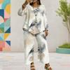 Women Plus Size Printed Round Neck Long Sleeve Layered Top Wide Leg Cropped Pants Two Piece Set