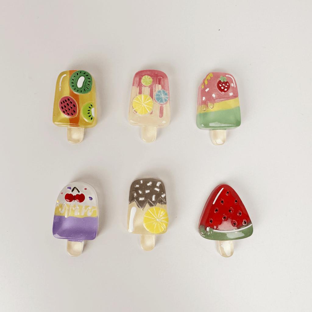6pcs Cute Fruit Popsicle Fridge Magnets Resin Ice Cream Stickers Kitchen Decor Kawaii Watermelon Kiwi Refrigerator Magnets Set