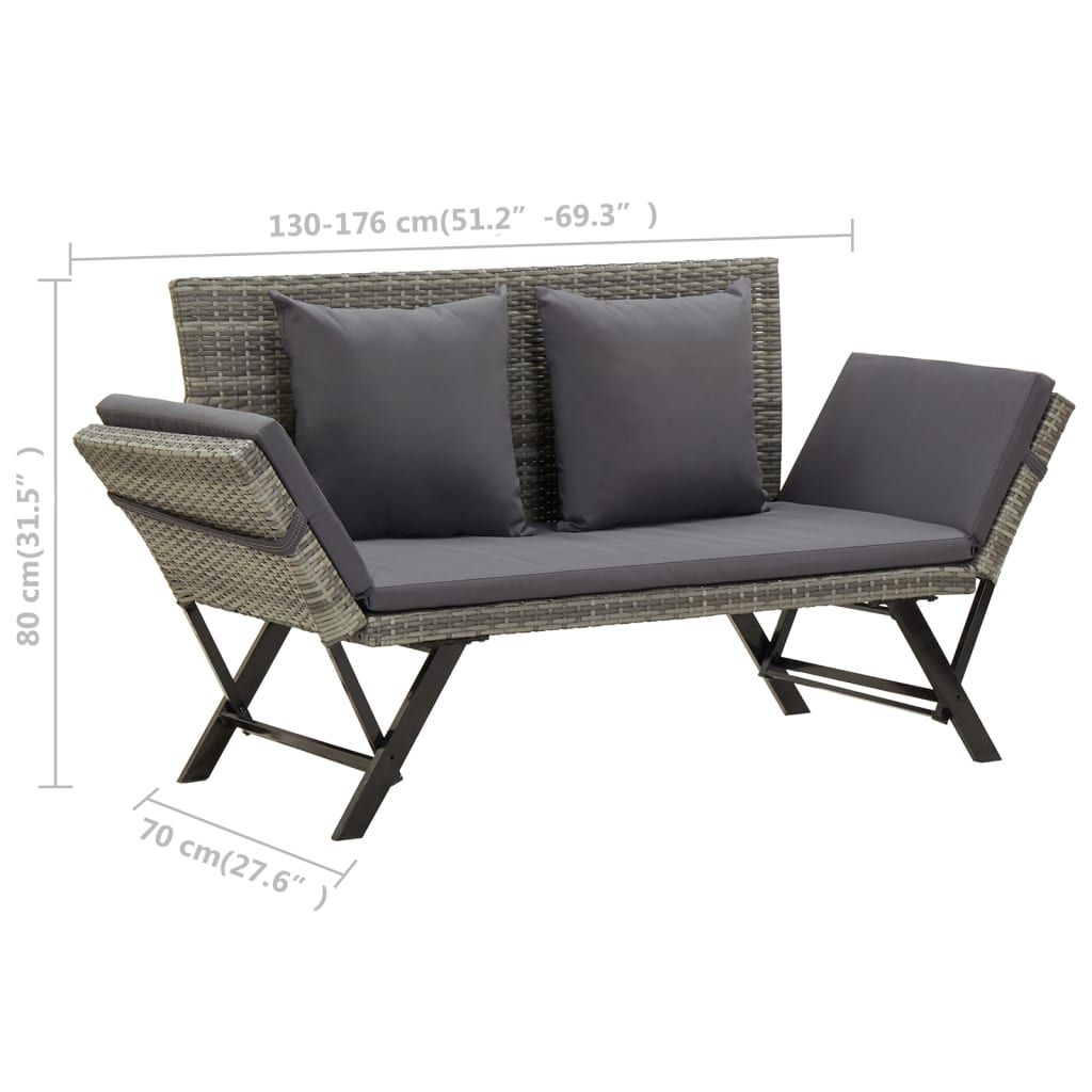 Garden Bench with Cushions 176 cm Gray Poly Rattan