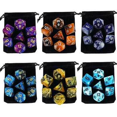 7-pack Dice with Carryall D4 D6 D8 D10 D D12 D20 Polyhedral Board Game Pieces
