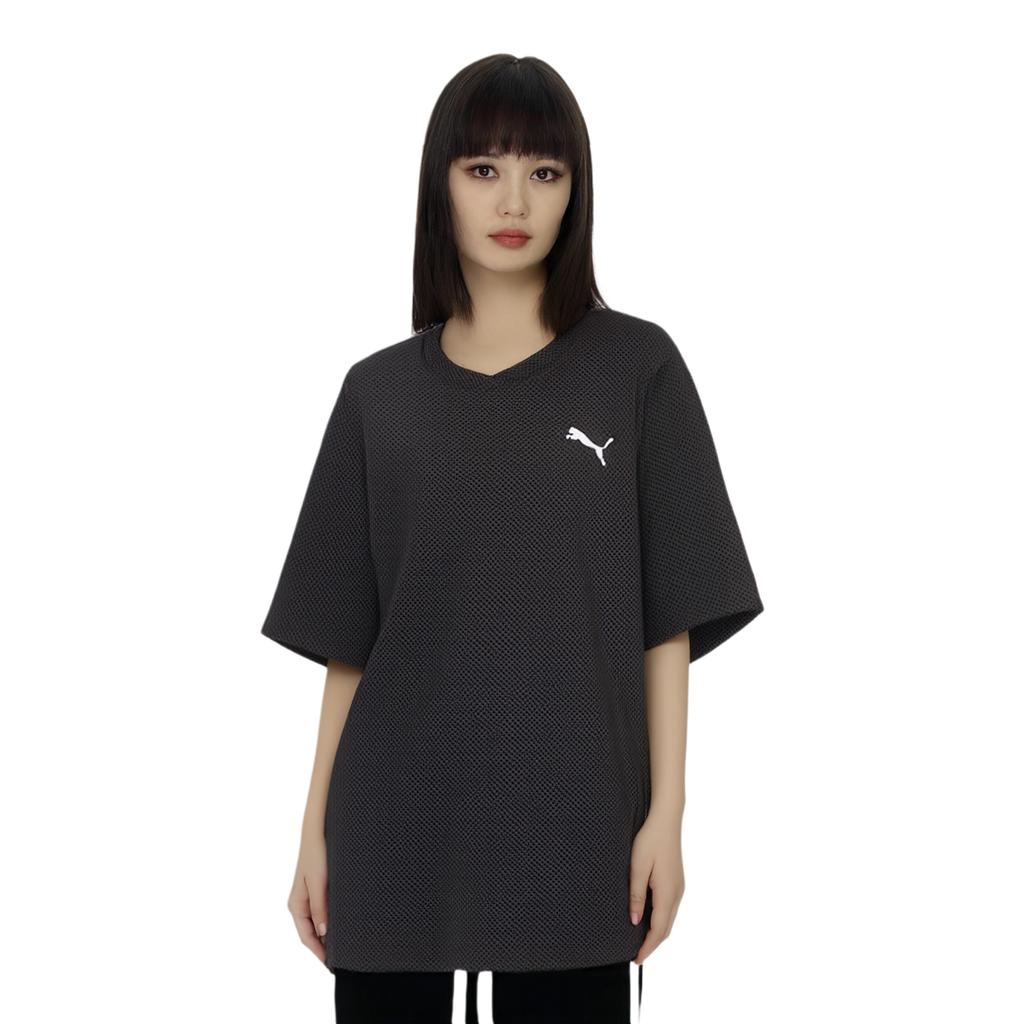 Puma Her Structured Round Neck Solid Color Simple Short Sleeve T-Shirt Women Tops Black 686325-01