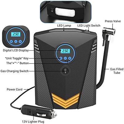 Digital Car Tyre Inflator Air Compressor Portable 150PSI DC12V Air Pump 9 5FT Cord Digital Pressure Display And 3 Nozzle Valve Adaptors For Car/Bike/