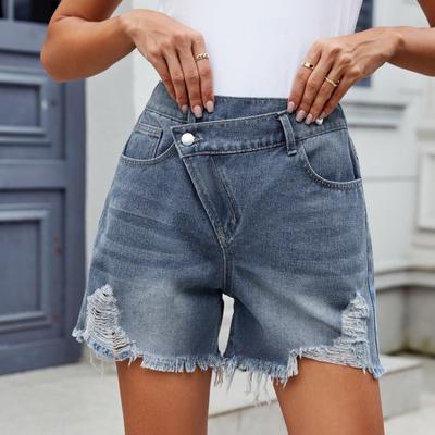 Women's Mid Rise Ripped Jean Shorts Casual Distressed Stretchy Denim Shorts Summer