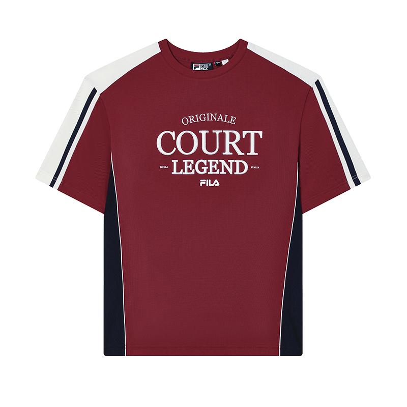 

FILA College Style Fashion Color Block Splicing T-Shirt Men Tops Misty-Red F11M439114FRD XXL