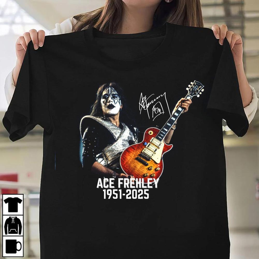 

Legendary Ace Frehley T Shirt Short Sleeve S5XL Memorial Signature Unisex T-Shirt S