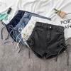 High-Waist Elastische Jeans-Shorts: Damen 2022 Sommer Schlank geschnitten A-Linie Kordelzug Weites Bein Design