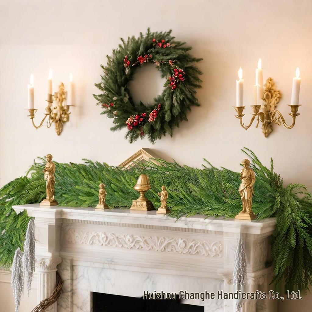 Christmas Simulation Greenery: Norfolk Pine & Cypress Garland with Artificial Pine Needles for Fireplace Decor