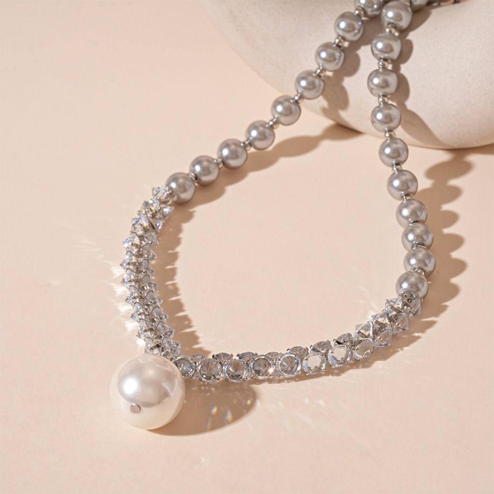 Elegant Crystal Pearls Necklaces Temperament French Style Chokers Patchwork Bead Neck Chain Gift
