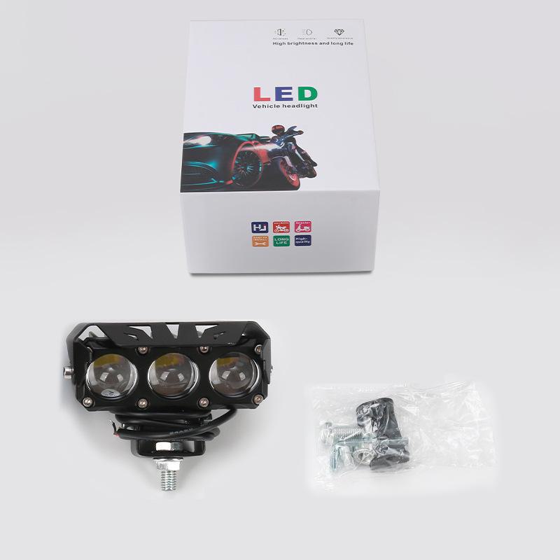 Dual Color LED Motorcycle Headlight: Three-Eye Spotlight, High/Low Beam, Waterproof, Electric Motorcycle Modification.