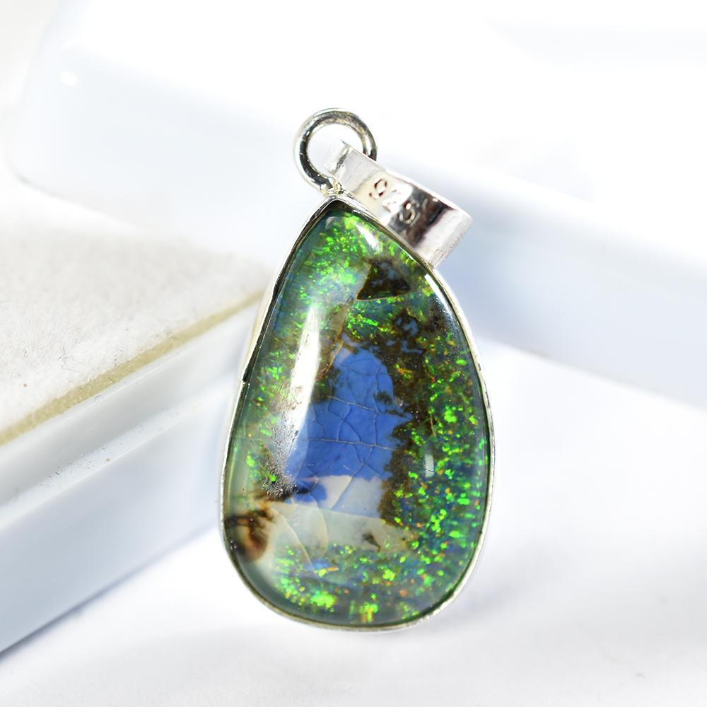 Natural Aurora Opal 25.65 Ct 925 Sterling Silver Pendant best Gift