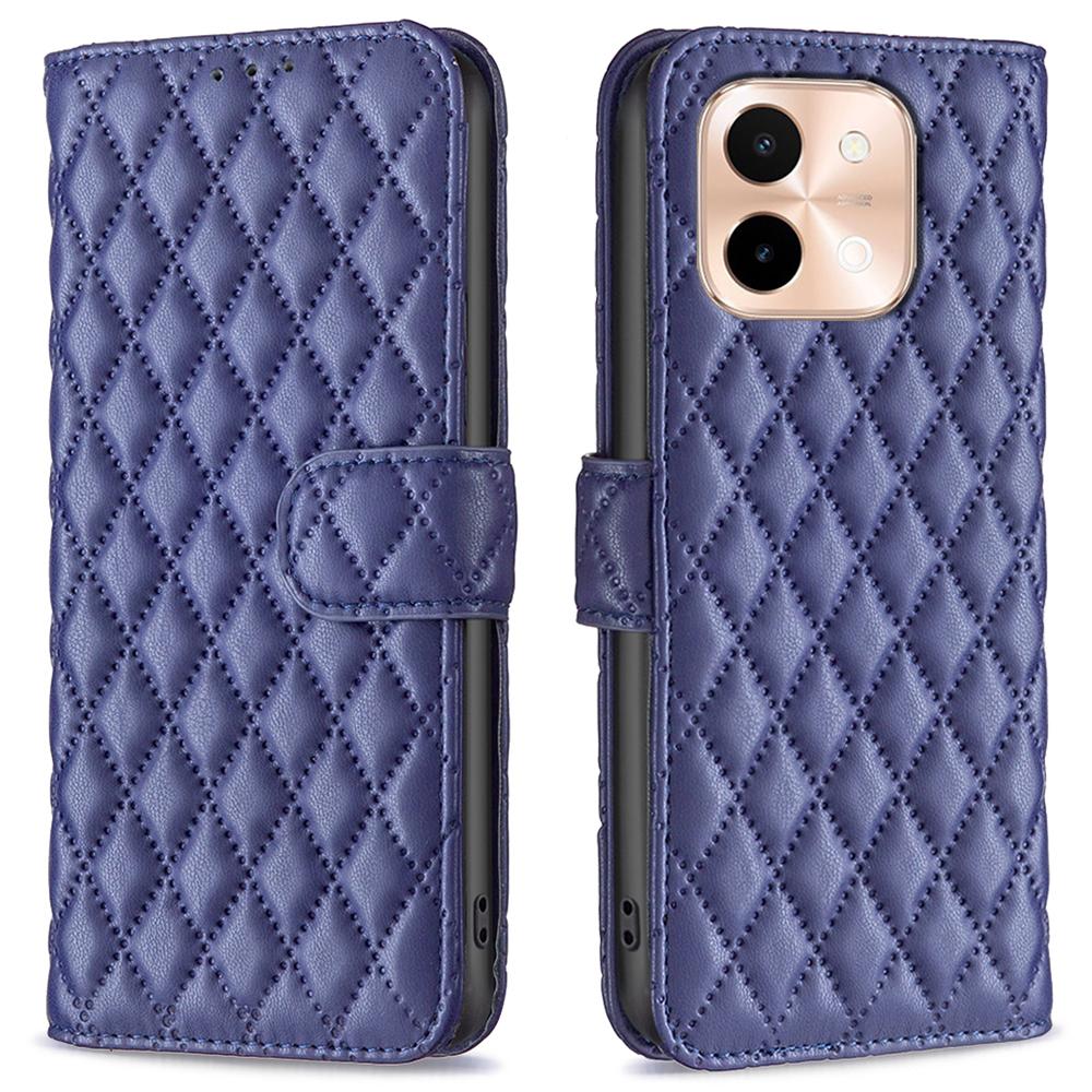 

BINFEN COLOR BF Style-14 For vivo Y28 4G Case Wallet Leather Phone Cover Rhombus Imprint Blue