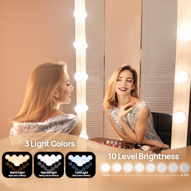 Hollywood Style LED Vanity Light with Touch-Controlled Three-Color Stepless Dimming