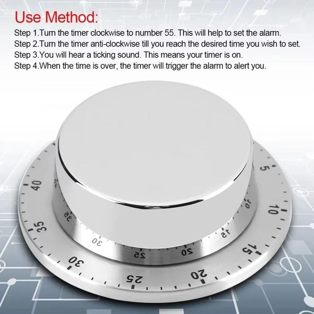 Study Kitchen Timer Strong Magnetic Base Mechanical Alarm Clock Stainless Steel Time Management Countdown Timer Cooking