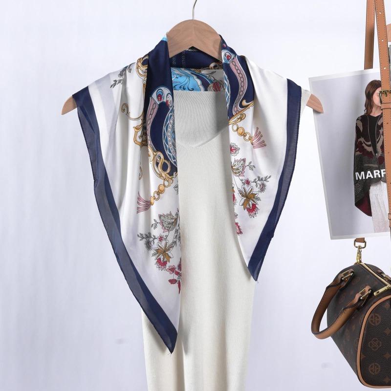 Women S Vintage Printed Satin Square Scarf Summer Versatile Sun Protection Beach Wrap