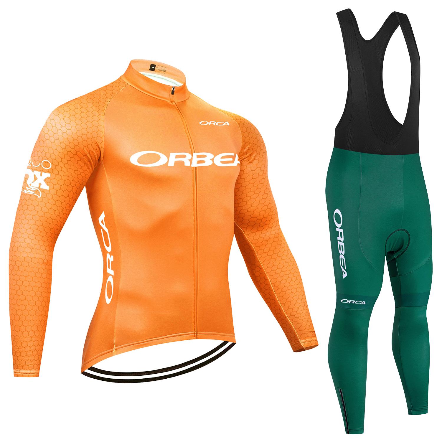 

Orange Cycling Jersey Team Autumn 2026 Breathable Cycling Suit Set Bike Jacket Pants Men Thermal Fleece Ropa Ciclismo MTB Road Bicycle Clothing XS