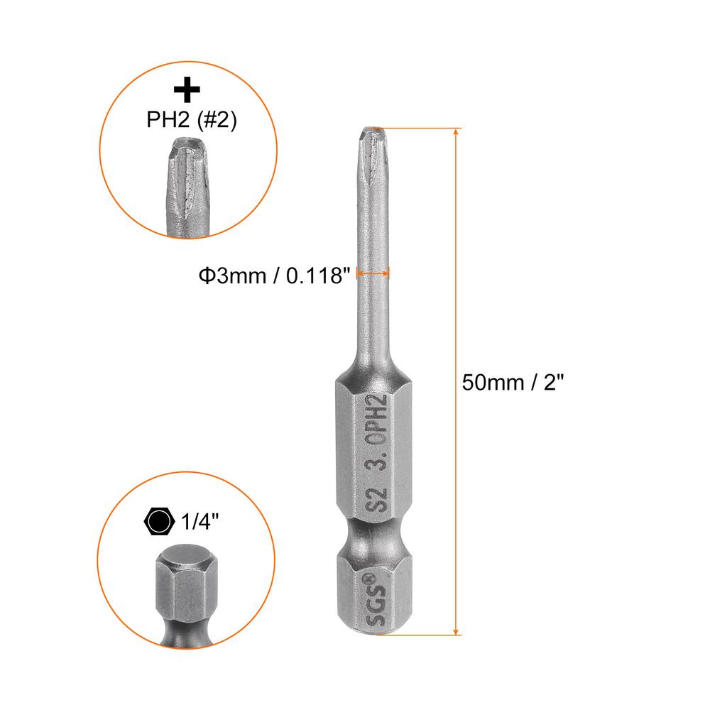 1/5/10pcs Phillips Screwdriver Bit 1/4" Hex Shank 50mm Long Magnetic S2 Steel Screw Driver Bit Cross Head Electric Drill Bits