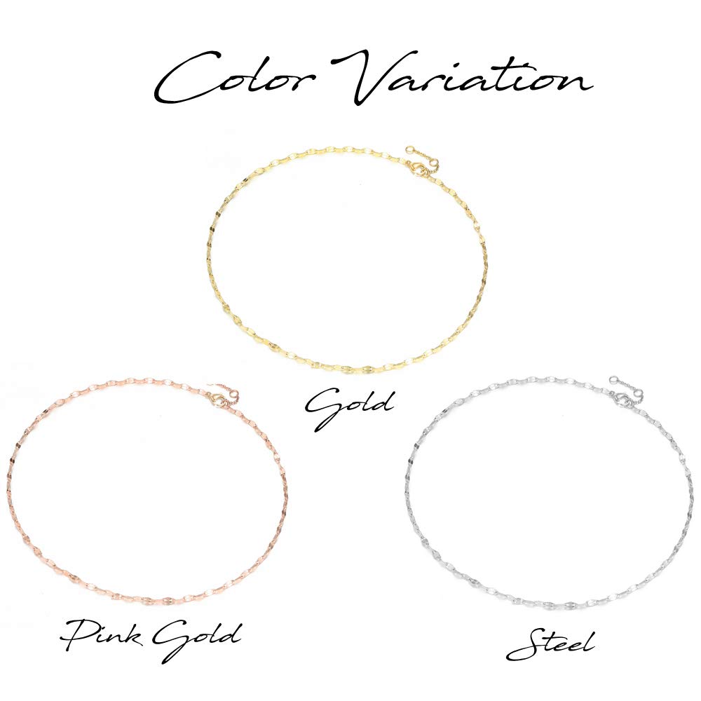 Petal Choker Necklace 316L Surgical Stainless Steel Allergy Safe Medical Gold Simple Skin Friendly Gold [Pixy Jewelry] Women's (Pink 35+3cm)