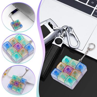 DIY Mechanical Keyboard Keycap Keychain, 9 Keys LED Stress Relief Toy, Finger Clicker Relaxing Gadget for Office Desk & Travel