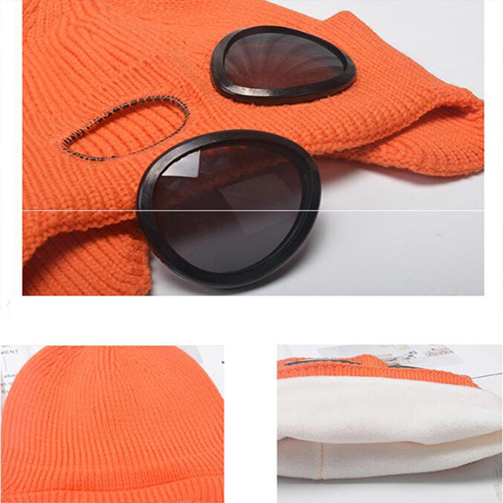 Lady Winter Thicken Warm Hat with Glasses Knitting Wool Skiing Riding Outdoor Warm Beanies