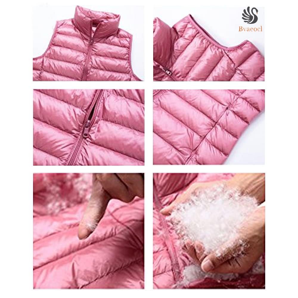 Bvaeocl Down Inner Down Vest with Includes Storage BV50 Women's Vest, Stand-Up Collar, Lightweight, Warm, Ultralight, Bag, (L, White)