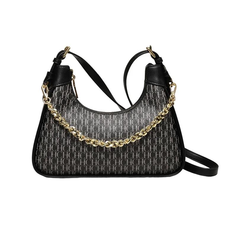 Simple Solid Color Women's Shoulder Bag Commuter Chain Tote Trendy Bent Moon Bag Cute Animal Printing Design Large Capacity