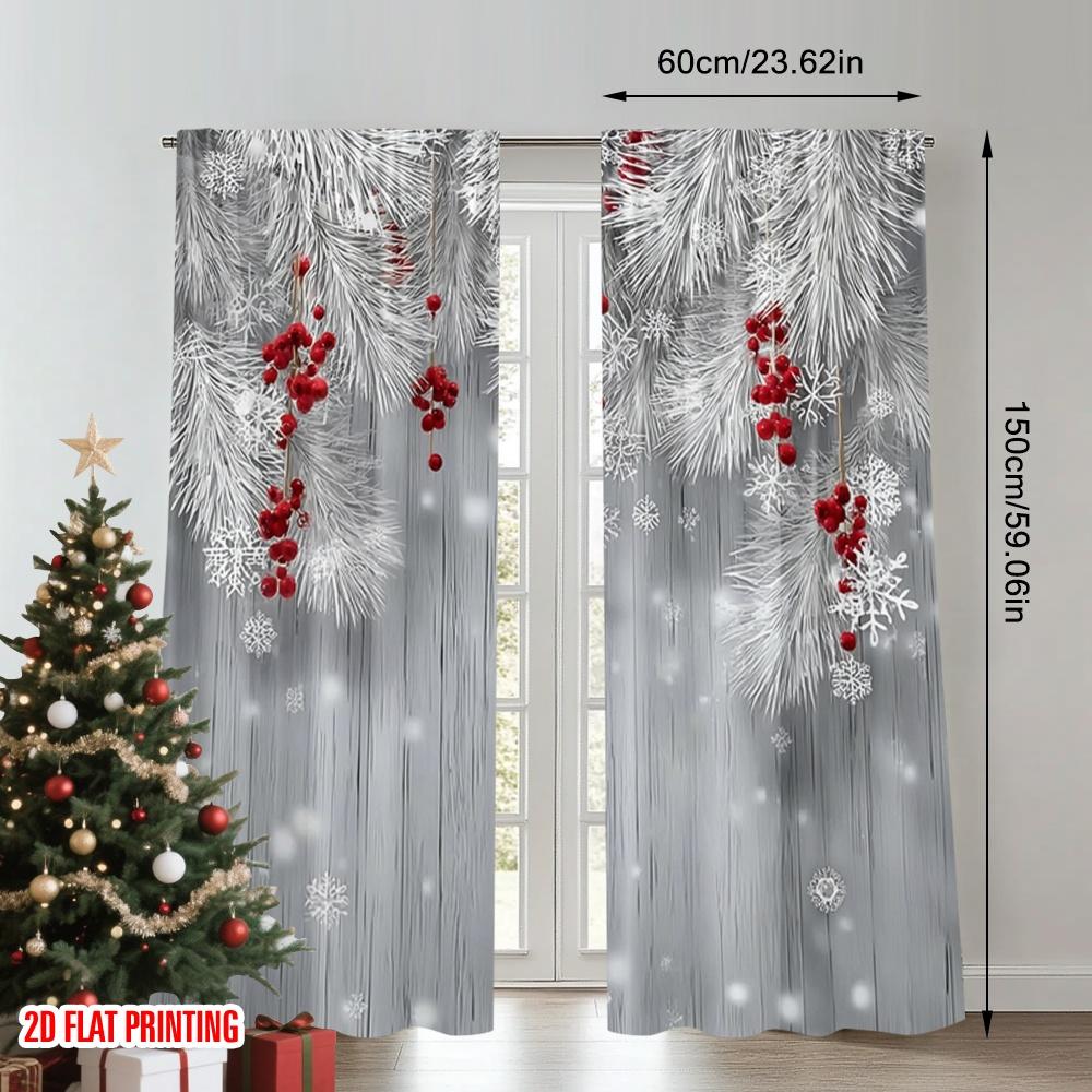 Set Of 2 Flat Printing Popular Christmas Curtains Creative Fashion Snowflakes Digital Printed Polyester Drapes Holiday Curtain