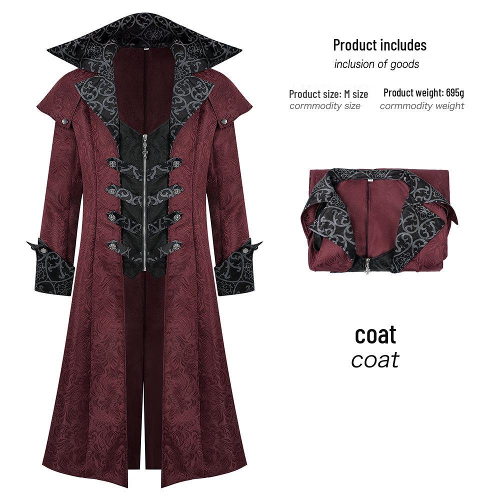 Medieval Gothic Men s Halloween Coat - Retro Dark Court Banquet Performance Jacket S