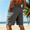 Men's Solid Color Drawstring Elastic Waist Cargo Beach Shorts.