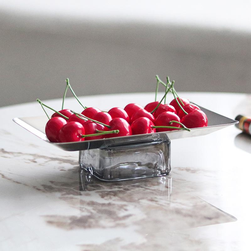 Bubble Crystal Base Metal Tray, Rectangular Stainless Steel Fruit Tray, Cake Rack, Living Room Decoration, Desktop Storage Tray