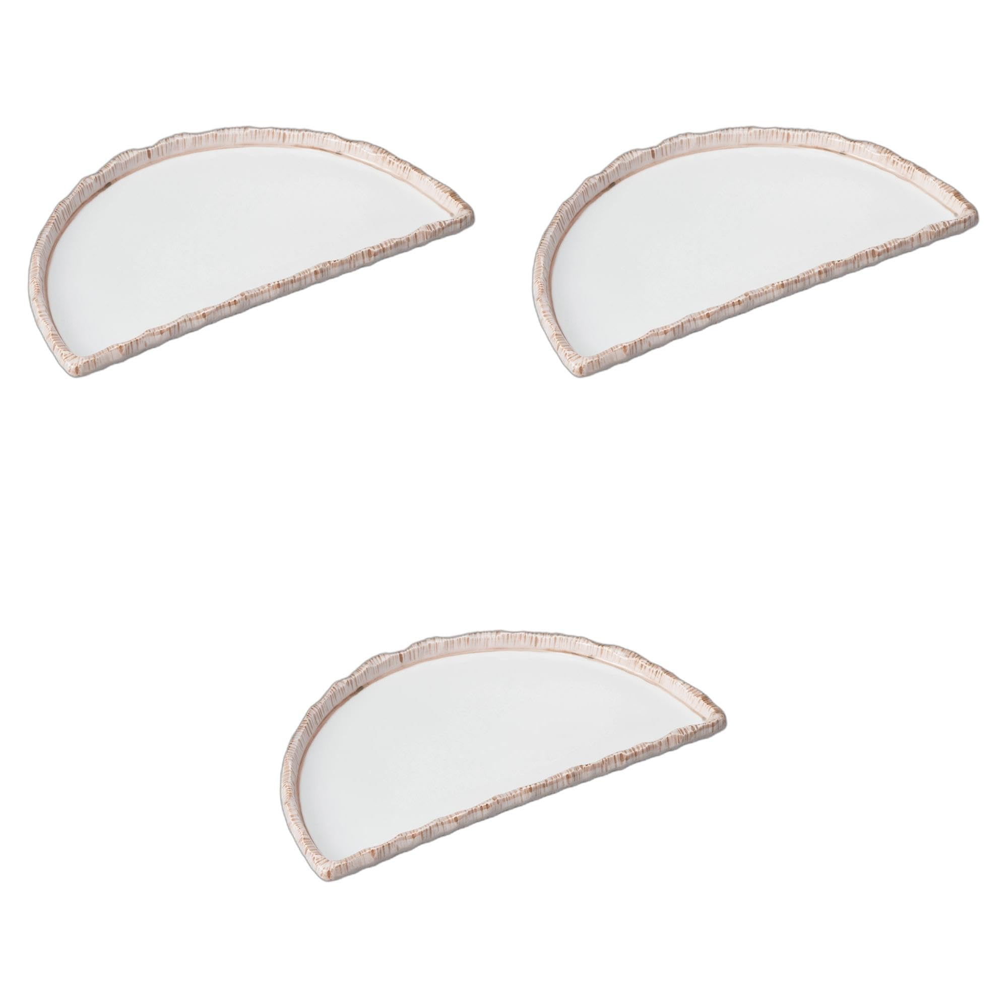 

Set of 3 Large Yakimono Plates x 15 x Ceramic Yakimono Plates by Setomonohonpo Brown-Edged Half-Moon [25.4 2.5 cm]
