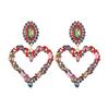 1 par kvinner hengende øredobber stort hult hjerte fargerik rhinestone dekor overdrevet partyklubb dating dingle øredobber øre smykker