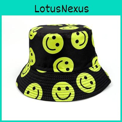 Fishing Smiley Face Bucket Hat Cotton Waterproof Sun Protection For Summer Outdoor Activities