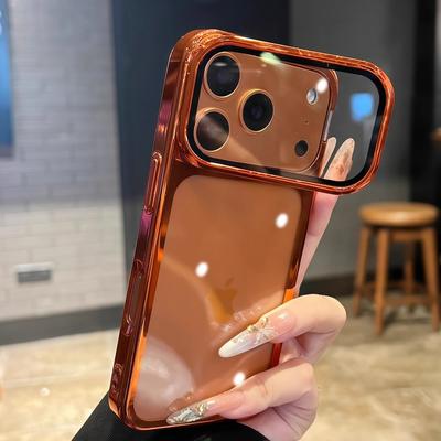 Luxury Glass Camera Stand Holder Phone Case For iPhone 17 16 15 14 13 Pro Max 17Pro 16Pro Plating Cases Bumper Transparent Cover