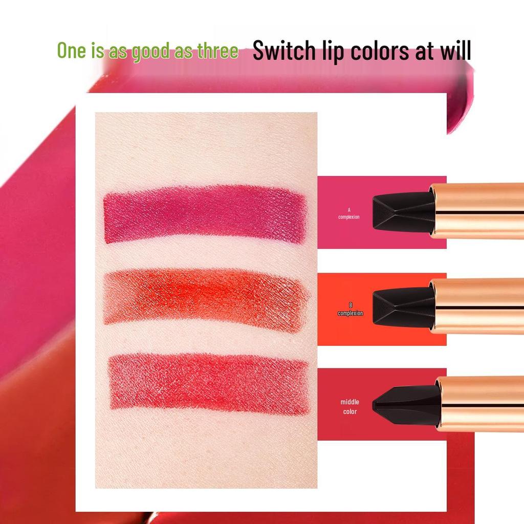 QXQY Three-Color Lipstick: Smooth, Richly Pigmented, Whitening, Moisturizing, Long-Lasting Matte, Color-Changing Lip Gloss.