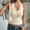 Moda feminina casual verão primavera cor sólida estampa sem mangas gola pendurada blusas e camisas